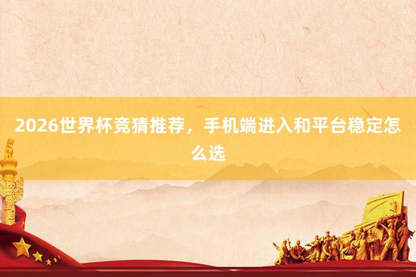 2026世界杯竞猜推荐，手机端进入和平台稳定怎么选