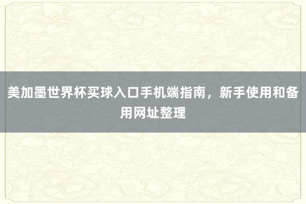 美加墨世界杯买球入口手机端指南，新手使用和备用网址整理